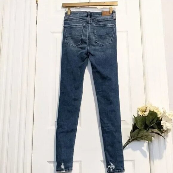 AEO High Rise Jeggings Distressed Denim Skinny Raw - Picture 4 of 8